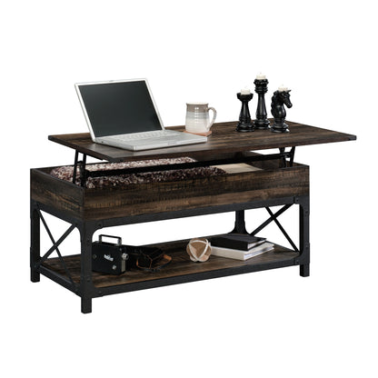 Lift-Top Coffee Table with Industrial Style, Brown finish image 1