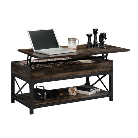 Lift-Top Coffee Table with Industrial Style, Brown finish image 1