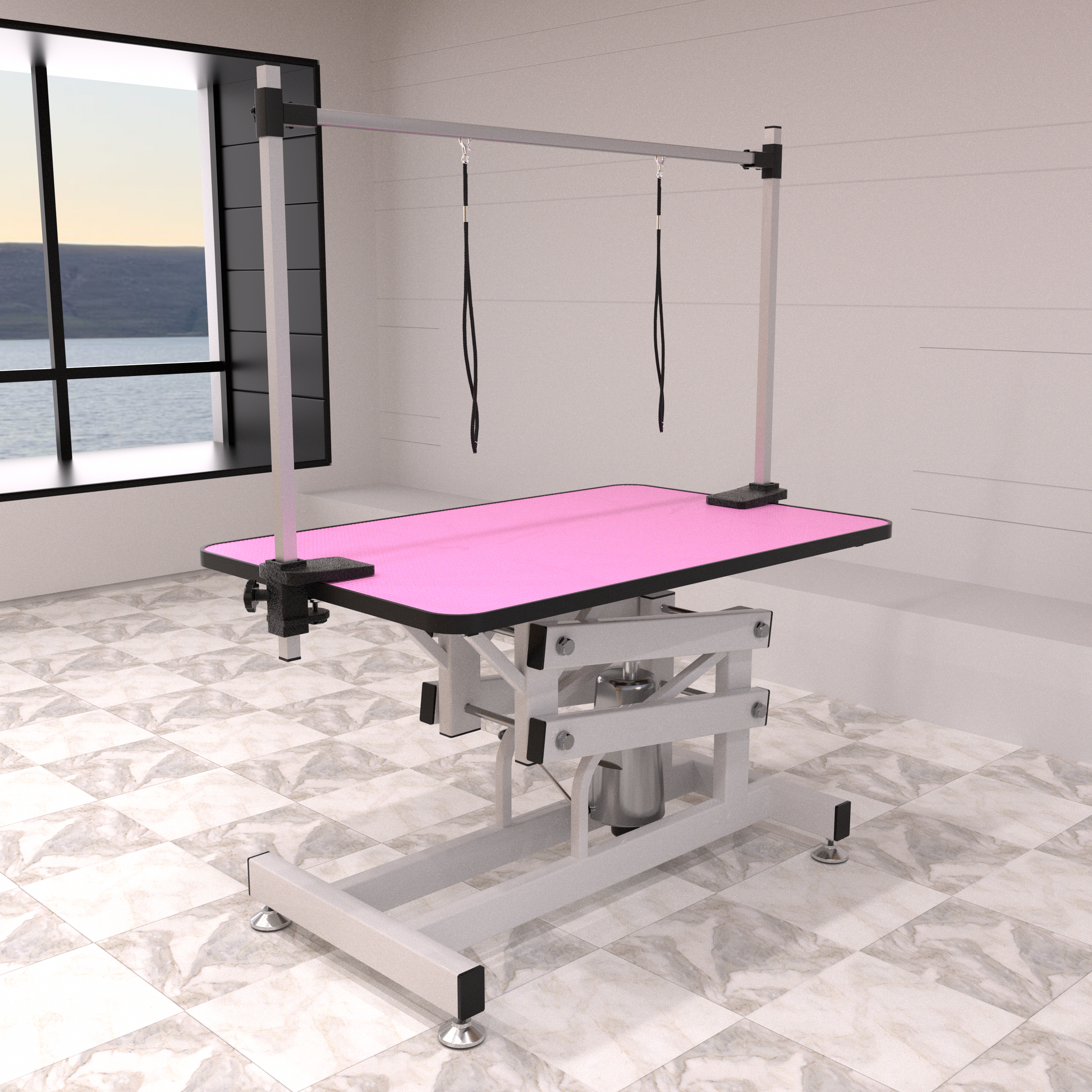 42.5INCH HYDRAULIC PET GROOMING TABLE WITH "H" ARM PINK image 1