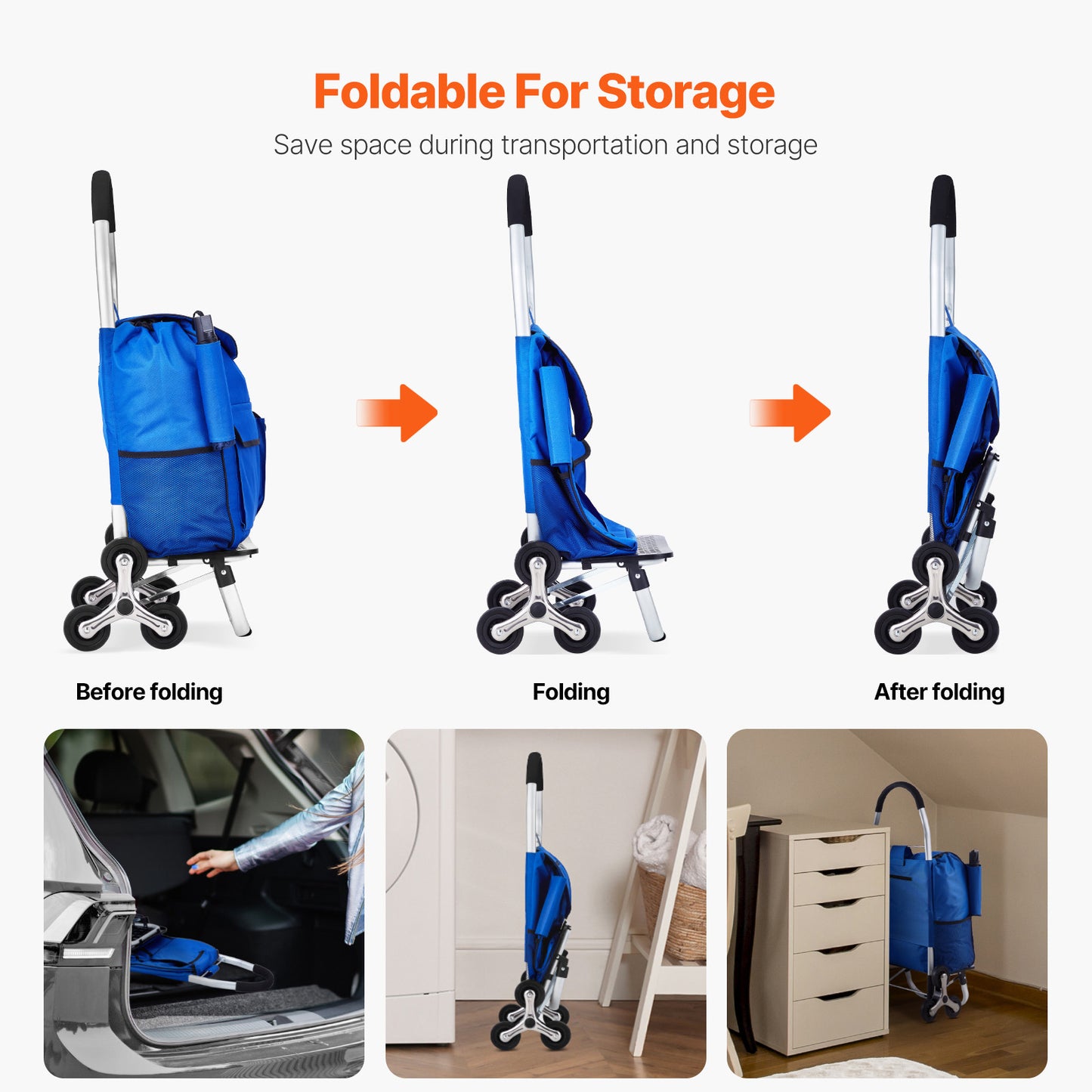 Stair Climbing Cart Foldable Shopping Cart 36L with 6 Wheels Storage Bag image 4