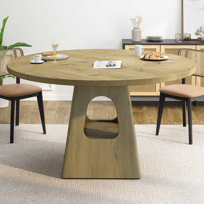 Round Dining Table for 4-6,47 Inch Round Dinner Table with Wooden Tabletop and Storage Base,Farmhouse Dining Table,Wood Kitchen Table for Dining Room,Kitchen, Living Room,Natural(Table Only) image 7