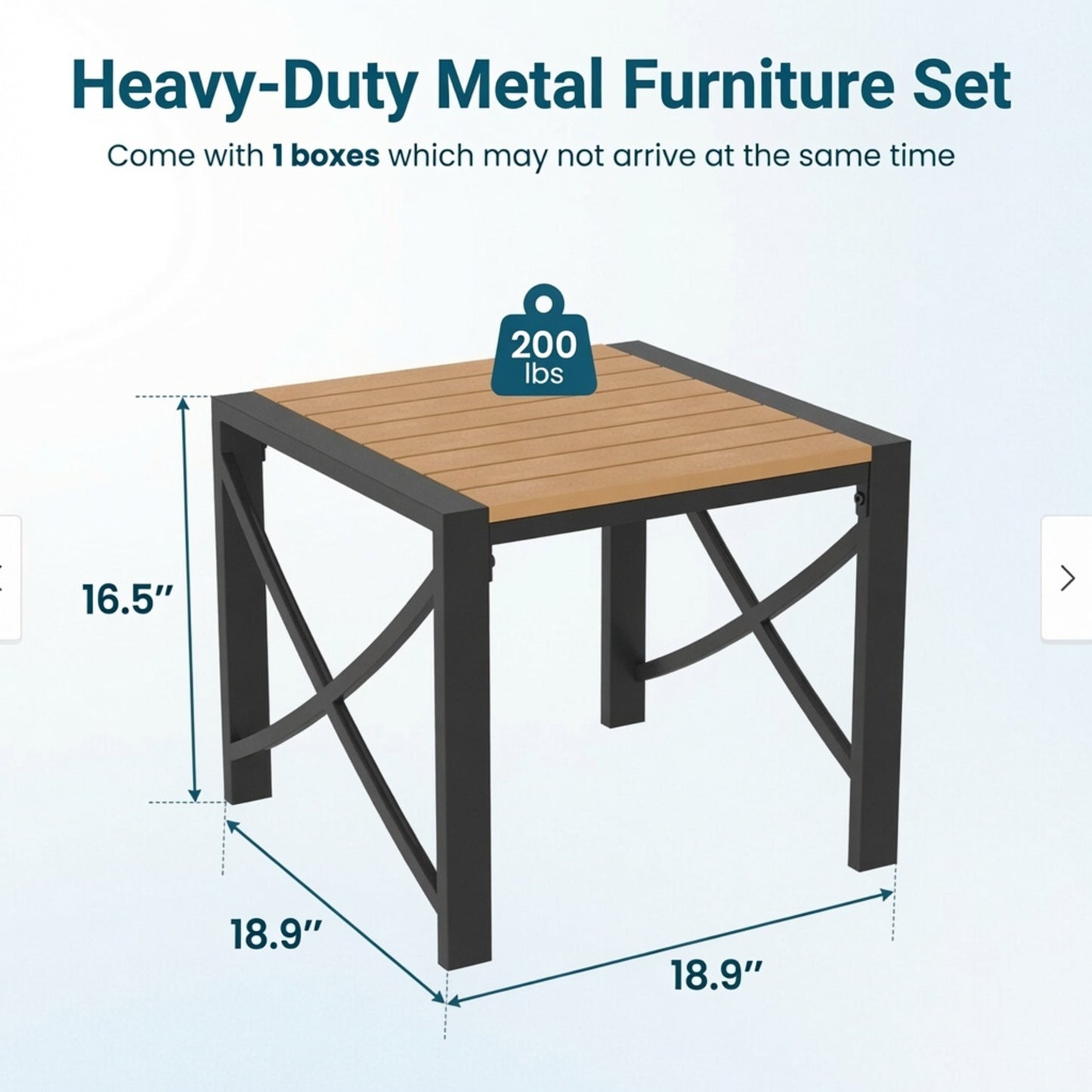 18.9” Black Square Side Havey-Duty Metal Outdoor Patio End Table image 4