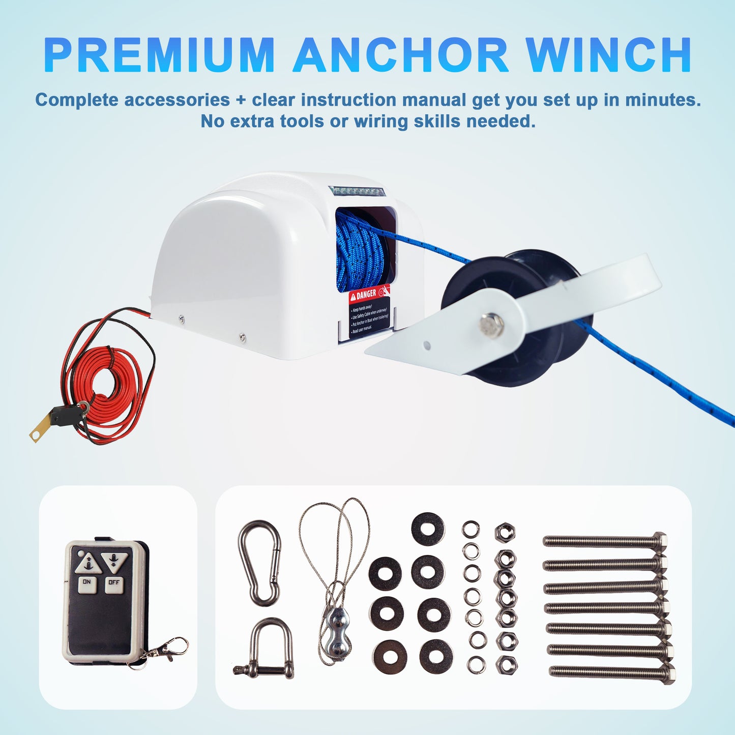 45LBS Electric Anchor Winch 12V with Wireless Remote, 100ft Rope Saltwater Marine Windlass, Automatic Reset, Free Fall for Fishing Boats, Speedboats, Motorboats up to 24ft image 2