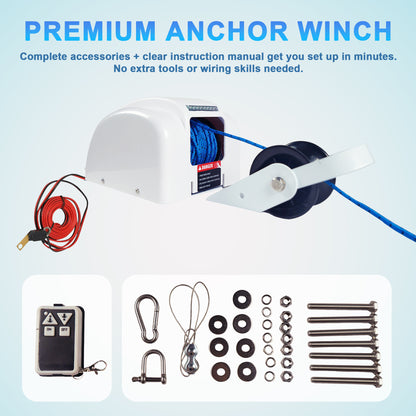 45LBS Electric Anchor Winch 12V with Wireless Remote, 100ft Rope Saltwater Marine Windlass, Automatic Reset, Free Fall for Fishing Boats, Speedboats, Motorboats up to 24ft image 2