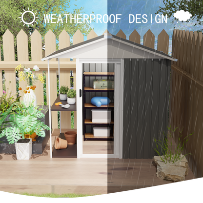 6 x 4 FT Outdoor Storage Shed with Rack Metal Garden Shed with Storage Shelves Bike Storage Tool Cabinet Box for Lawn Backyard Patio Use image 2