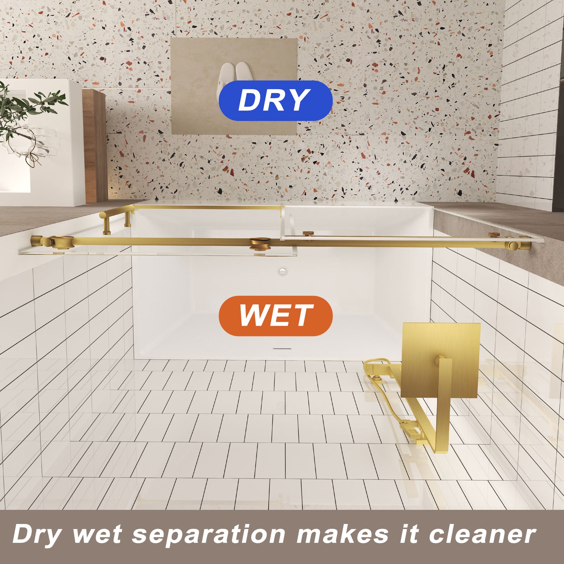 Frameless shower door 56-60 "W x 60" H, 1/4 "(6 mm) Clear Tempered Glass, Explosion Proof Film, Stainless Steel Handle,Brushed Gold image 6