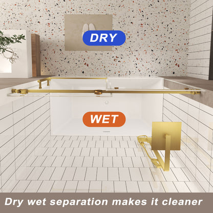 Frameless shower door 56-60 "W x 60" H, 1/4 "(6 mm) Clear Tempered Glass, Explosion Proof Film, Stainless Steel Handle,Brushed Gold image 6