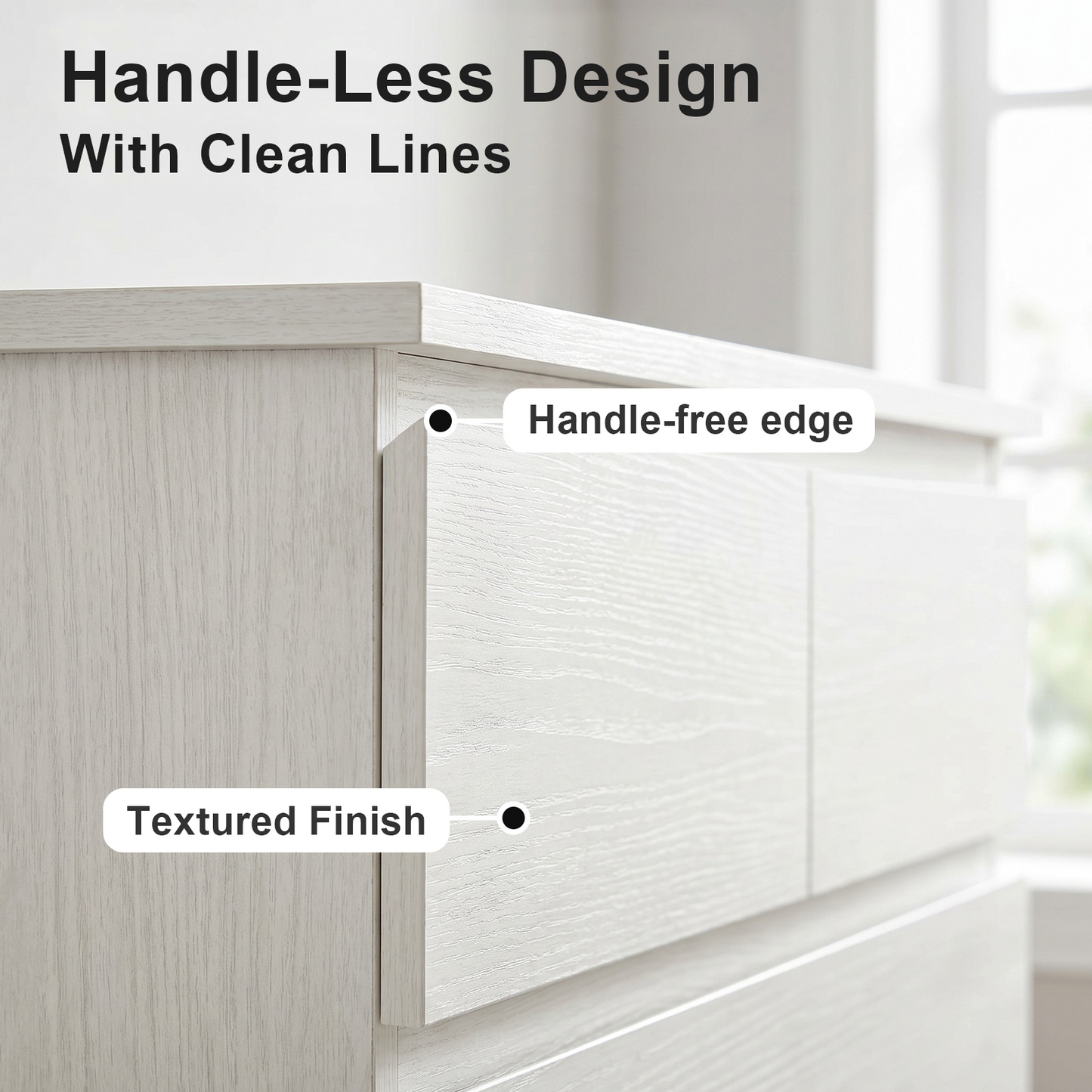 6 Drawers Dresser for Bedroom, Tall Dresser for Bedroom, Modern Chest of Drawers with Concealed Handles, Vertical Wood Storage Cabinet for Bedroom, Living Room, Entryway, White image 3