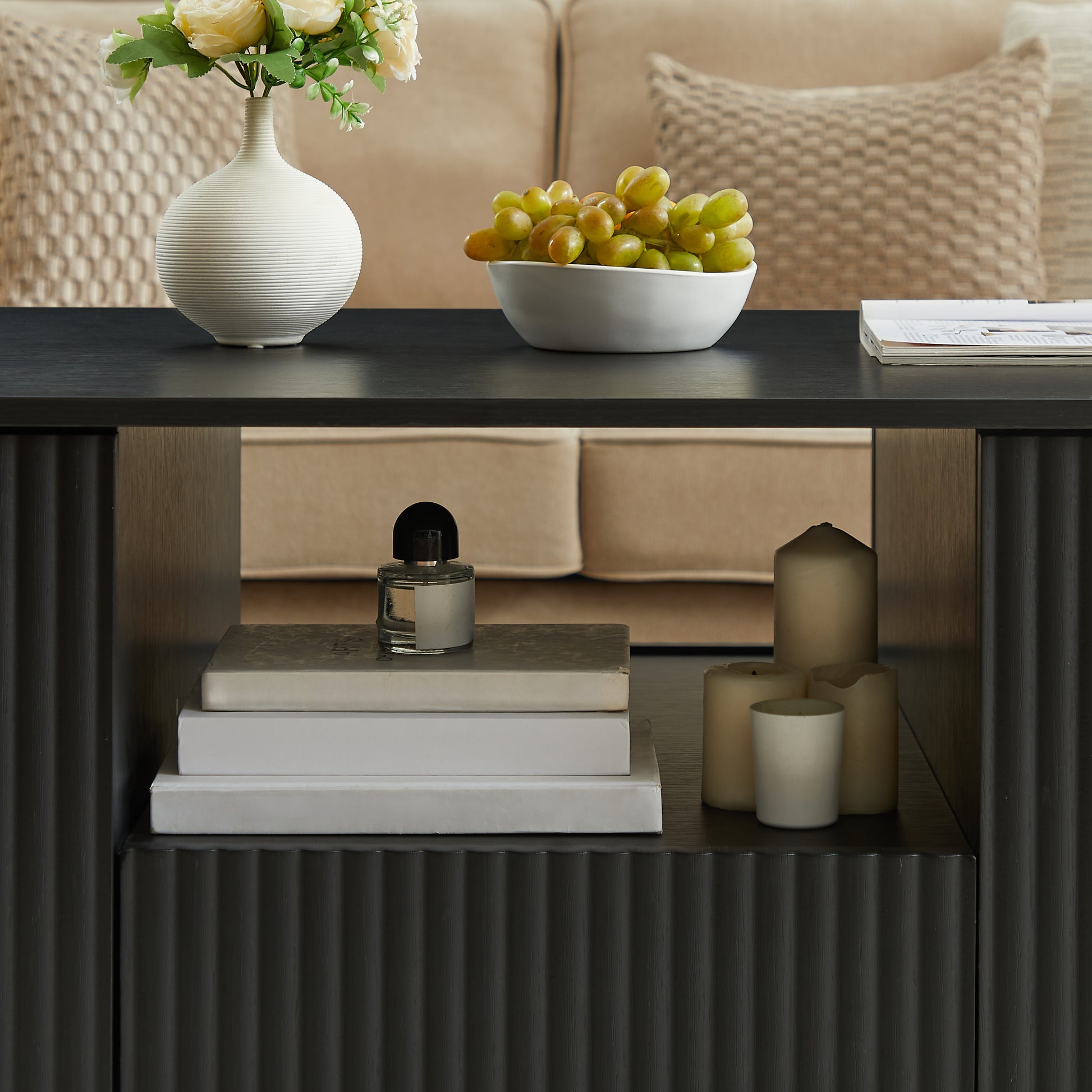 46.5"modern luxury oval coffee table with drawers and storage compartments, curved contour design, living room center coffee table, suitable for living rooms and offices, Black, 46.5"L*27.2"W*17.7"H image 10