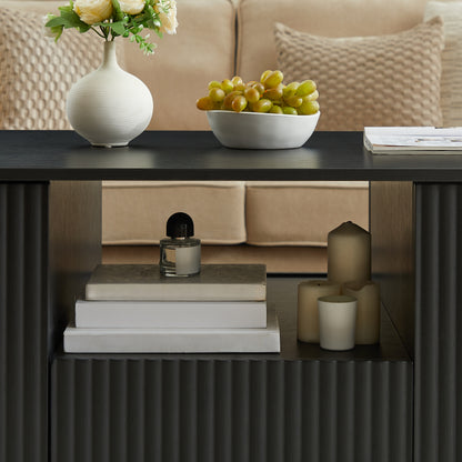 46.5"modern luxury oval coffee table with drawers and storage compartments, curved contour design, living room center coffee table, suitable for living rooms and offices, Black, 46.5"L*27.2"W*17.7"H image 10