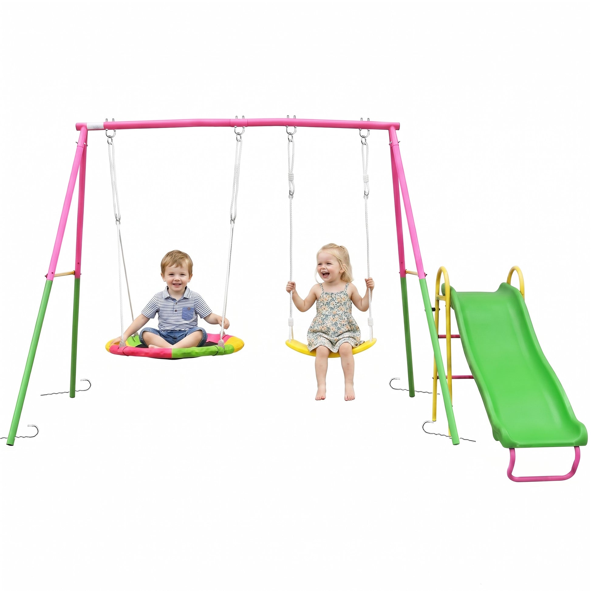 Swing Sets for Backyard with Kids Slide Outdoor Heavy-Duty Metal Playset 3 in 1 Swing Set with Slide image 2