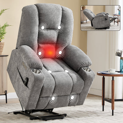 Power Lift Recliner Chair with Massage and Heat for Elderly, Overstuffed Wide Recliners, Heavy Duty Motion Mechanism with USB and Type C Ports, 2 Steel Cup Holders, Light Grey image 10