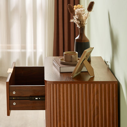 3 Drawers Nightstand Set of 2, 23.6'' Wide Modern Chest of Drawers Curved wave Design, Nightstand, Wood Drawer Organizer for Bedroom, Living Room, Hallway, Walnut,23.6''W x 15''D x 25.2''H. image 7