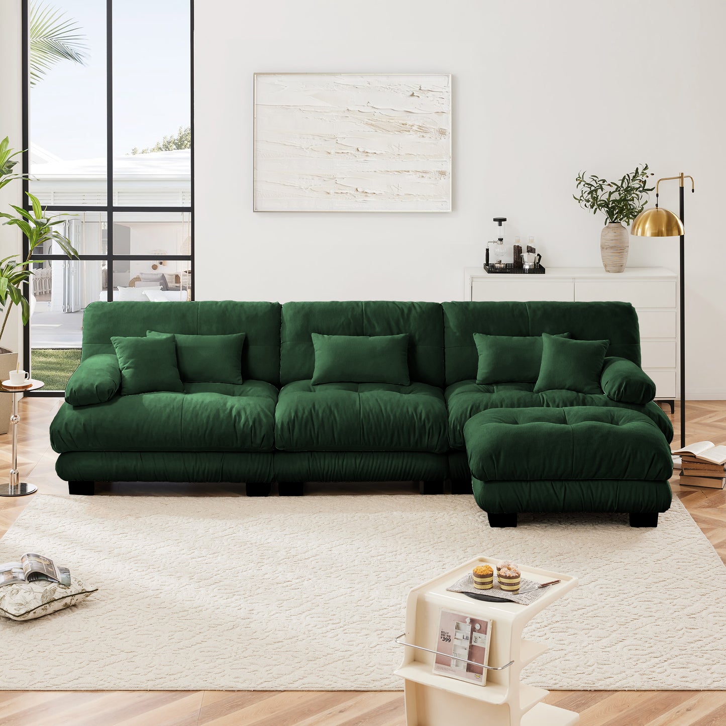 Luxury Modular Sectional Sofa Couch,Oversized L Shaped Cloud Couch for Living Room,Deep Seat Sofa Couch with Convertible Ottoman,Chenille Green image 3