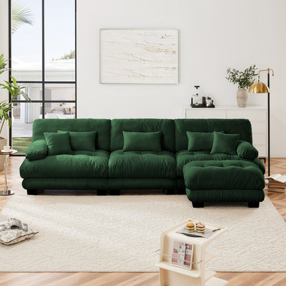 Luxury Modular Sectional Sofa Couch,Oversized L Shaped Cloud Couch for Living Room,Deep Seat Sofa Couch with Convertible Ottoman,Chenille Green image 3