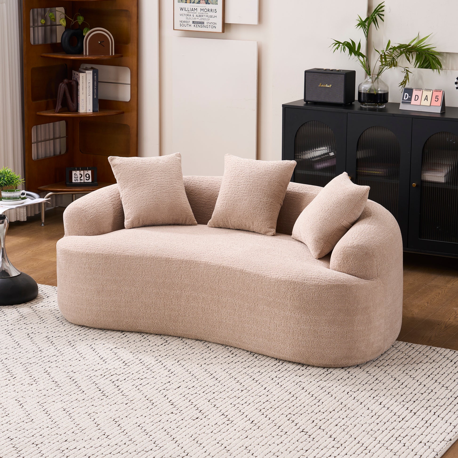 Old Sku: W2231P292607 Compression Loveseat Sofa, Curved Modern Styles Sofa for Small Spaces & Apartments, 30D Chenille No-Assembly,3 Throw Pillows. Warm Beige. image 7