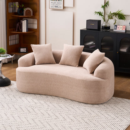 Old Sku: W2231P292607 Compression Loveseat Sofa, Curved Modern Styles Sofa for Small Spaces & Apartments, 30D Chenille No-Assembly,3 Throw Pillows. Warm Beige. image 7