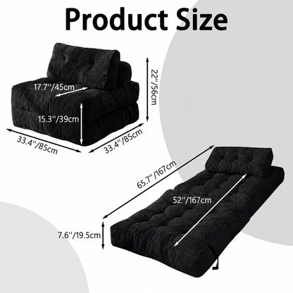 Folding single chair, adjustable and convertible sofa bed, comfortable fluffy lazy sofa in living room, bedroom, apartment, dormitory, black. image 8
