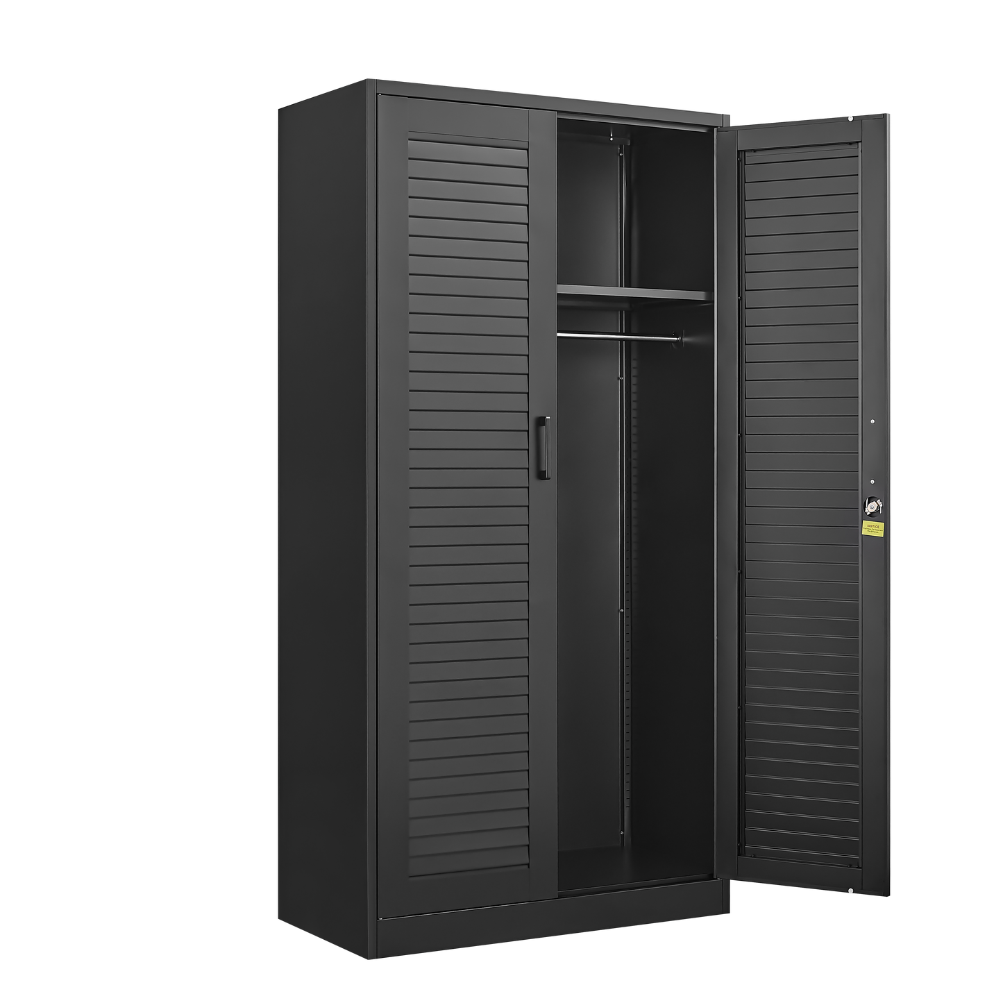 Wide & Deep Metal Storage Cabinet with Hanging Rod,Black Broom Closet Storage Cabinet with Lock, Tall Wardrobe Cabinets with Doors and Shelves,Locking Steel Tool Cabinets for Home,Office,Garage image 4