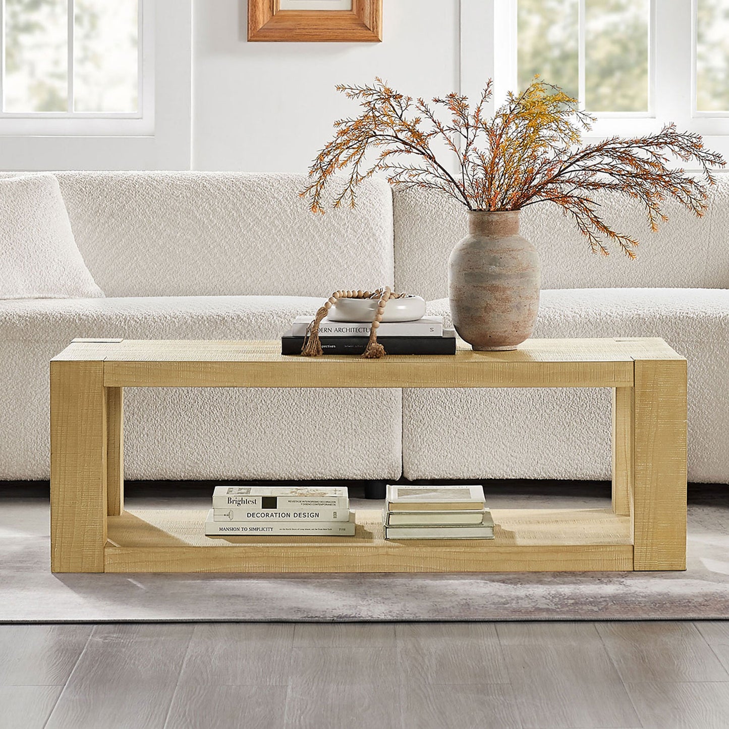 2-Piece Modern 2 tier Rectangle Coffee Table Set for Living Room,Easy Assembly Coffee Tables, End Side Tables for Bedroom Office,Natural Color image 6