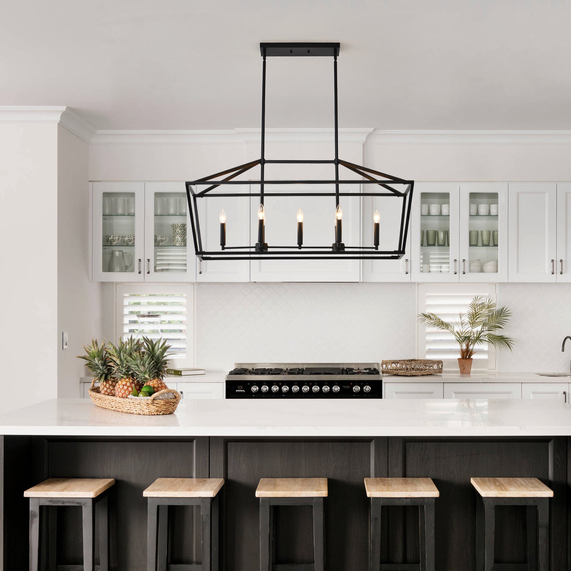 7-Light Farmhouse Kitchen Island Lighting,5 Light Industrial Linear Chandelier for Dining Room Metal Matte Black Finish Hanging Pendant Light Fixture for Bedroom Living Room Hallway Conference Room image 6