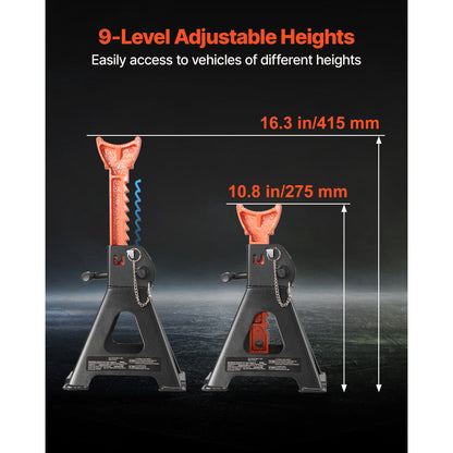 Jack Stands, 3 Ton (6,600 lbs) Capacity, 10.8-16.3 in Adjustable Height, Heavy Duty Steel Jack Auto Stands with Double Locking, for Lifting SUV, Pickup, Car, UTV/ATV, 1 Pair, Black and Orange image 5