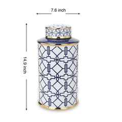Elegant White Ceramic Ginger Jar with Blue Design - Stylish Home Decor