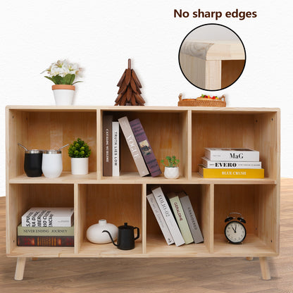 Solid Pine Wood 7-Compartment Storage Cabinet, 45.5"L x 29.1"H Fixed Shelves Organizer for Books/Toys/Home Décor, Modern Wooden Shelf,Multi-Compartment Cabinet for Home/Office image 3