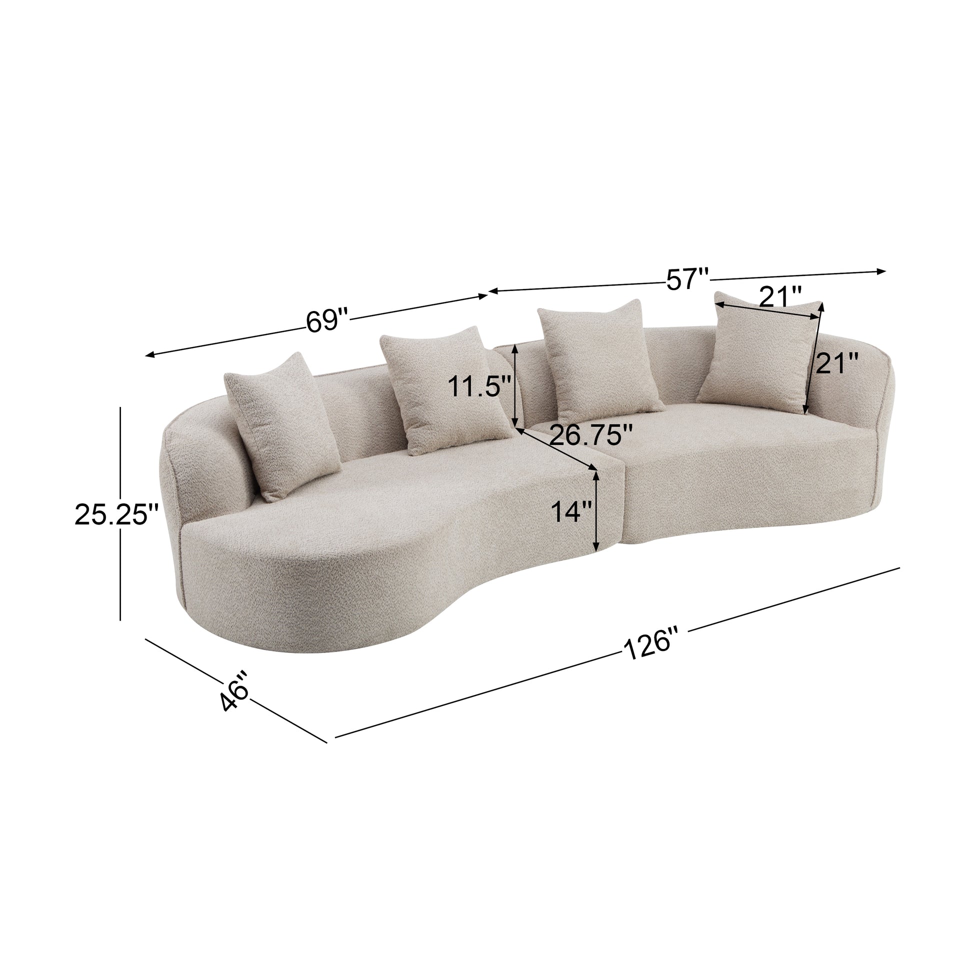 126" Curved Sectional Sofa (Almond-D28 Full Foam) image 8