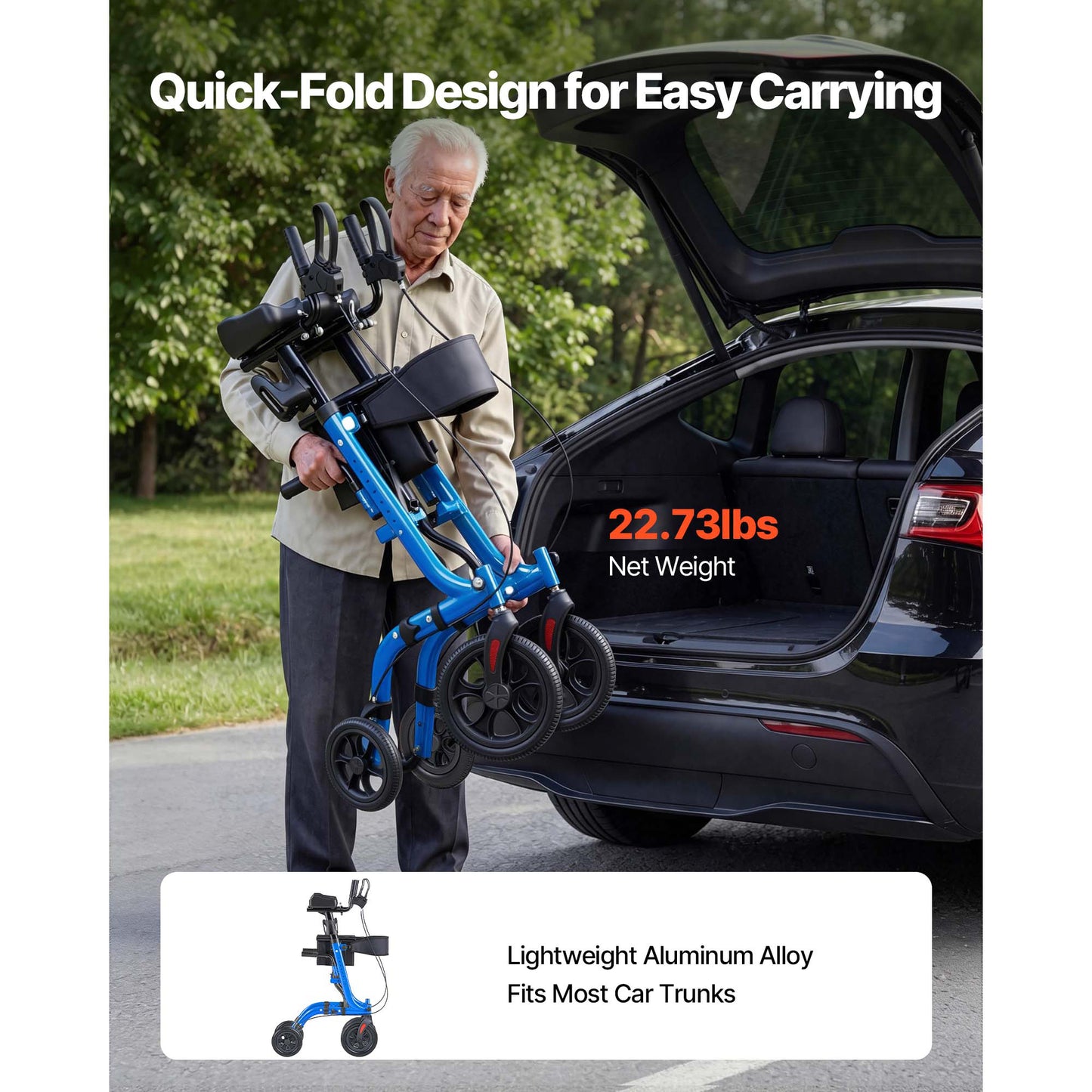 Rollator Walker with Seat for Seniors, Foldable Rolling Walker, Lightweight Aluminum Mobility Walking Aid with PU Solid Wheels, Adjustable Handle, Storage Bag, Cup/Cane Holder - Supports 300LBS image 2