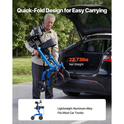 Rollator Walker with Seat for Seniors, Foldable Rolling Walker, Lightweight Aluminum Mobility Walking Aid with PU Solid Wheels, Adjustable Handle, Storage Bag, Cup/Cane Holder - Supports 300LBS image 2