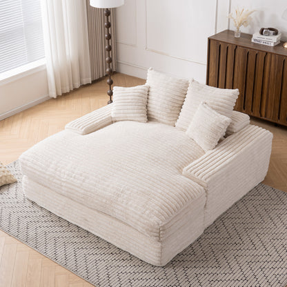 028-Oversized chaise Lounge chair, Upholstered Sleeper Sofa Bed with 4 Throw Pillows and Armrests, Corduroy Fabric Plush Lounge Chair Bed for Living Room, Apartment & Small Spaces, Beige image 1
