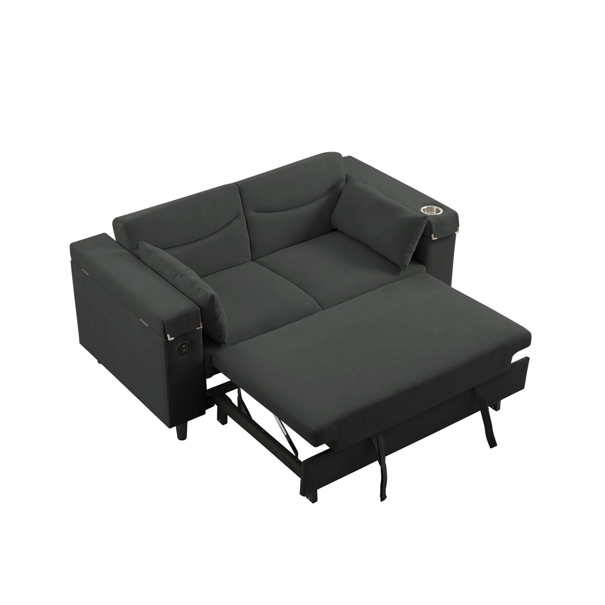 Dark Grey Chenille Sofa with Side Table and USB Port image 6