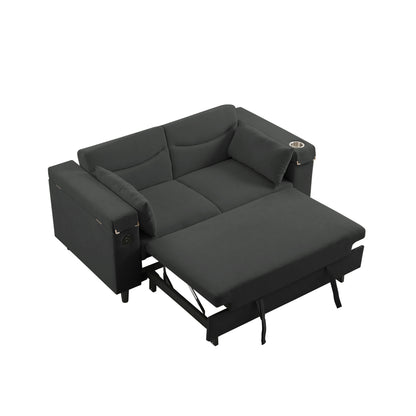 Dark Grey Chenille Sofa with Side Table and USB Port image 6