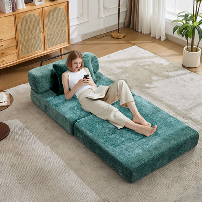 Compression Sofa,Convertible Floor Sofa Bed with Fixed-Shape Frame,Single Seater Boneless Modular Sectional Sofa,No Assembly Required,Chenille fabric,for Living Room Bedroom,Dark Green image 8