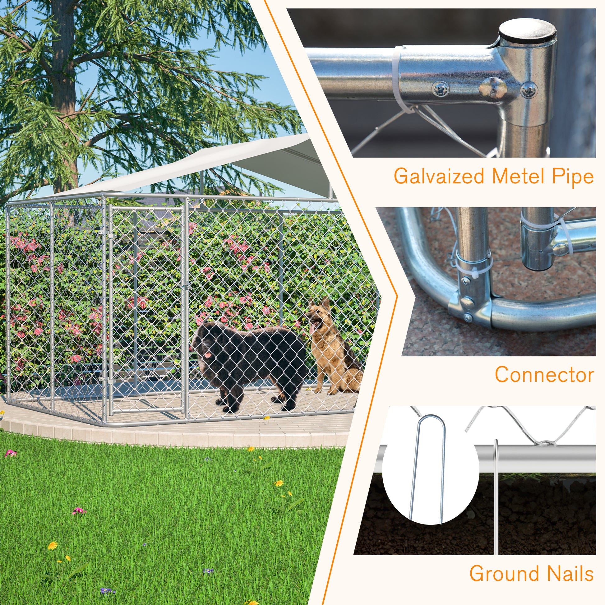 Heavy Duty Outdoor Dog Kennel 13.1x7.5x7.6 ft, Galvanized Chain Link Playpen with Waterproof Anti-UV Cover, Secure Lock, Large Exercise Pen for Puppy & Small Pets image 4
