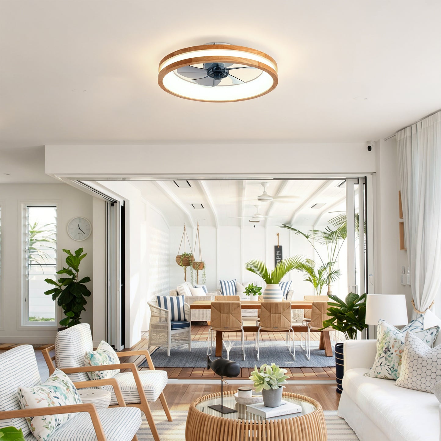 Ceiling Fans with Kit,LED Light Source and Remote Control, 3000-6500K Dimmable Modern Flush Mount LED Fan Light, 6 Speeds, Quiet DC Motor For Living room, Bedroom,Kitchen----Natural Wood + White image 8