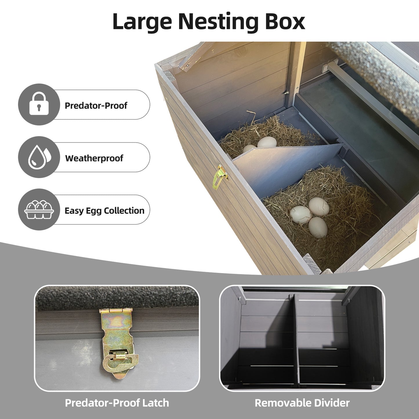 large main house, Gray Wooden Chicken Coop, Large Outdoor Hen House with Run and Nesting Box Poultry Cage, Rabbit Hutch, Waterproof Anti-UV Panel for Backyard image 4