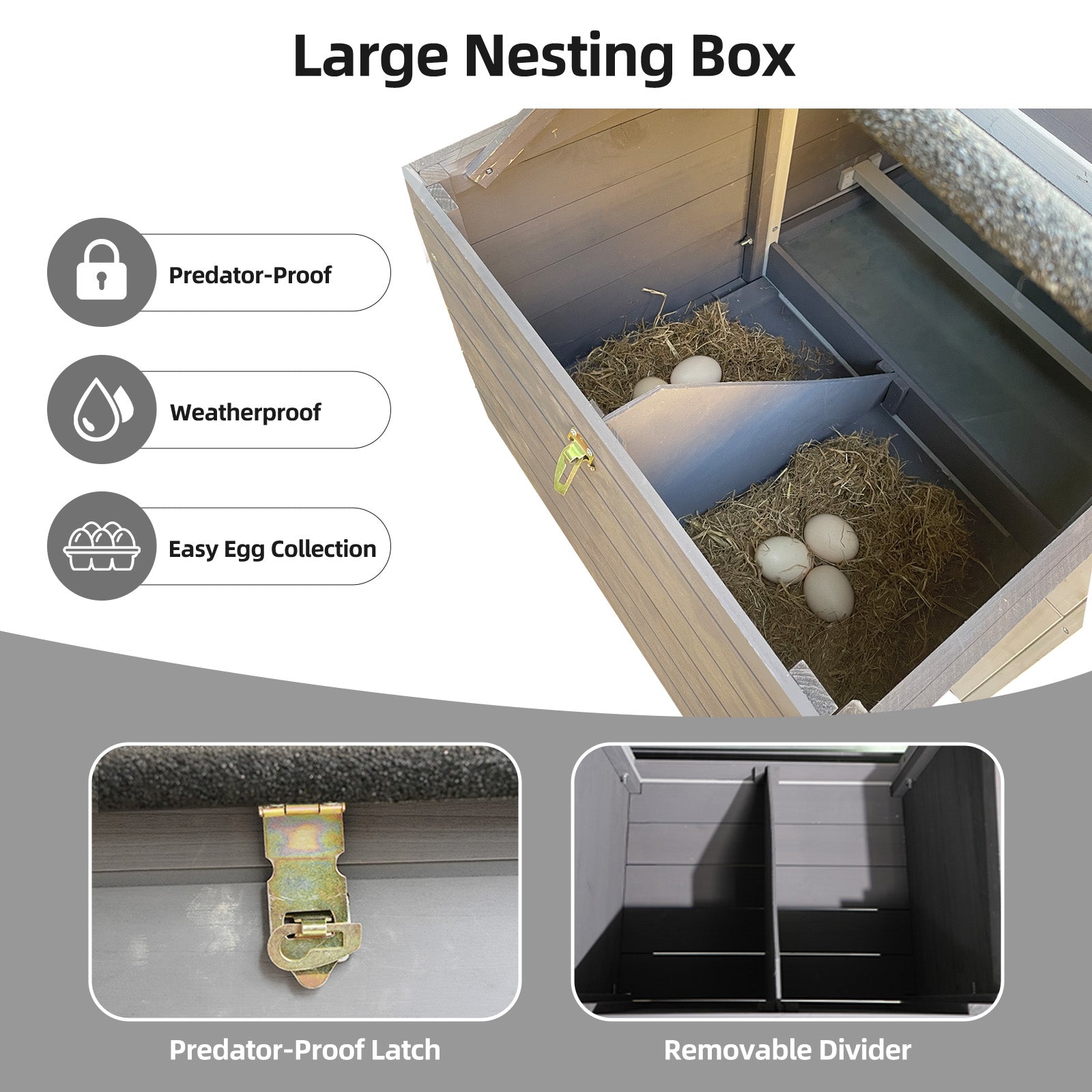 large main house, Gray Wooden Chicken Coop, Large Outdoor Hen House with Run and Nesting Box Poultry Cage, Rabbit Hutch, Waterproof Anti-UV Panel for Backyard image 4