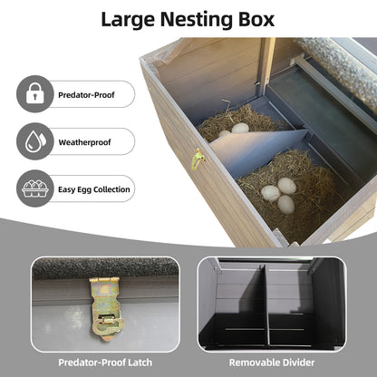 large main house, Gray Wooden Chicken Coop, Large Outdoor Hen House with Run and Nesting Box Poultry Cage, Rabbit Hutch, Waterproof Anti-UV Panel for Backyard image 4