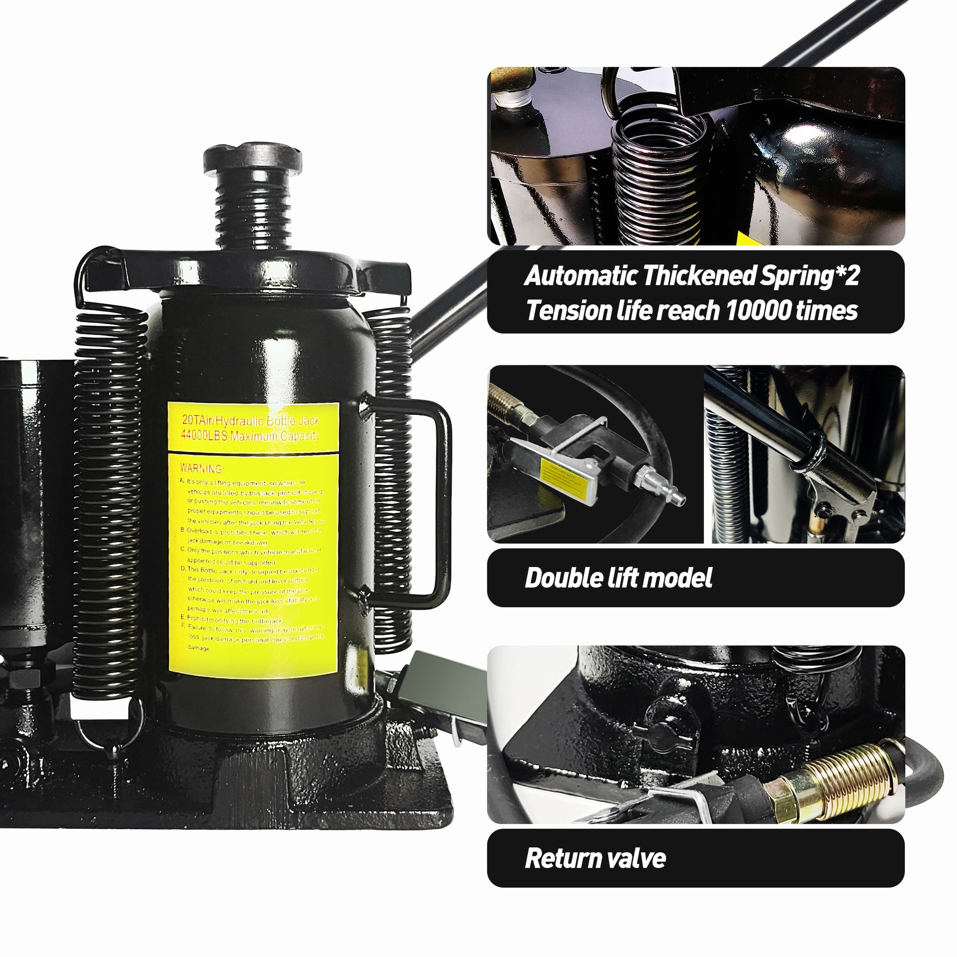 Air Hydraulic Bottle Jack, 20 Ton/40000 LBS Bottle Jack, 10.23-20.07 inch Lifting Range, Manual Handle and Air Pump, for Car, Pickup, Truck, RV, Auto Repair, Industrial Engineering image 2