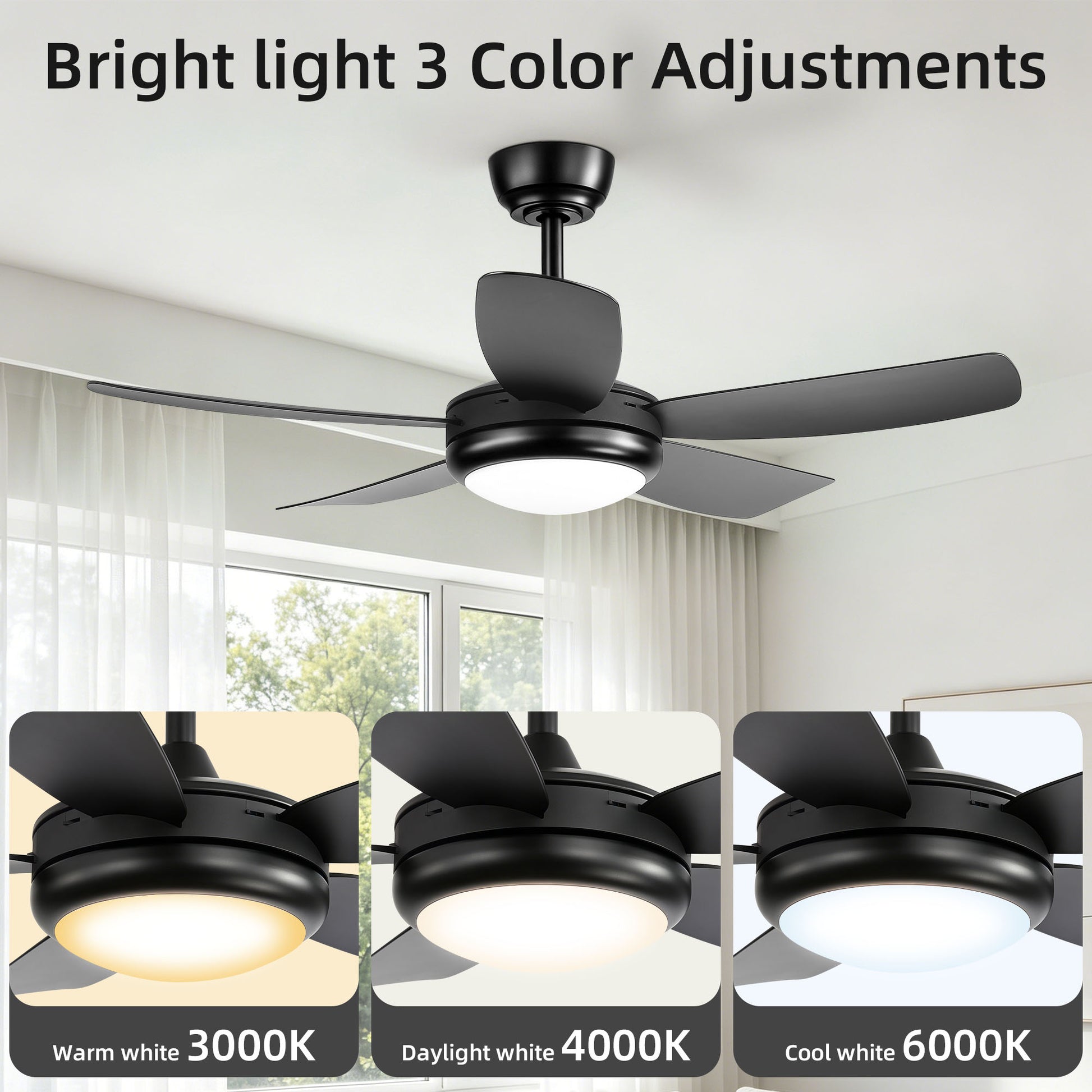 42 inch Ceiling Fans with Lights, Quiet DC Motor, Screw-Free for Blade Installation Reversible Ceiling Fan with Remote Control for Bedroom/Living Room-Black image 7