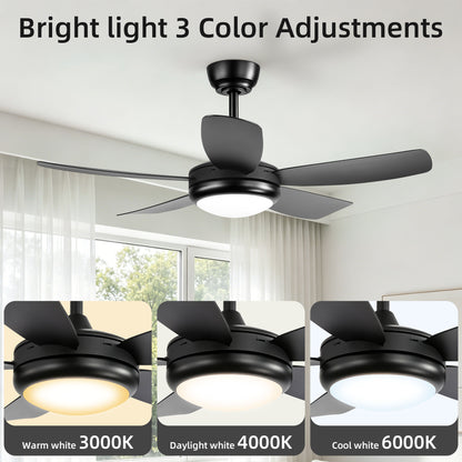42 inch Ceiling Fans with Lights, Quiet DC Motor, Screw-Free for Blade Installation Reversible Ceiling Fan with Remote Control for Bedroom/Living Room-Black image 7