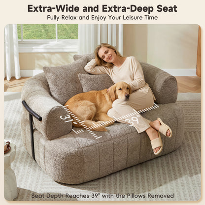 64" Oversized Boneless Chair Chaise Lounge Indoor with Metal Support, Upholstered Boucle Deep Seat Single Cloud Sofa Chair, Cozy Comfy Sofa Bed for Living Room & Bedroom image 9