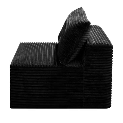 Black Corduroy Modular Compression Sofa, Legless Floor-Hugging Armless Accent Chair for Living Room Bedroom image 12