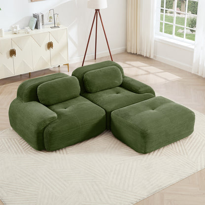 82'' L-shaped sofa in softCorduroy Fabric fabric modular design multiple combinations curved armrests assembly required high-resilience sponge suitable for living rooms rest areas bedroom,Olive green image 1