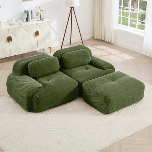 82'' L-shaped sofa in softCorduroy Fabric fabric modular design multiple combinations curved armrests assembly required high-resilience sponge suitable for living rooms rest areas bedroom,Olive green image 1