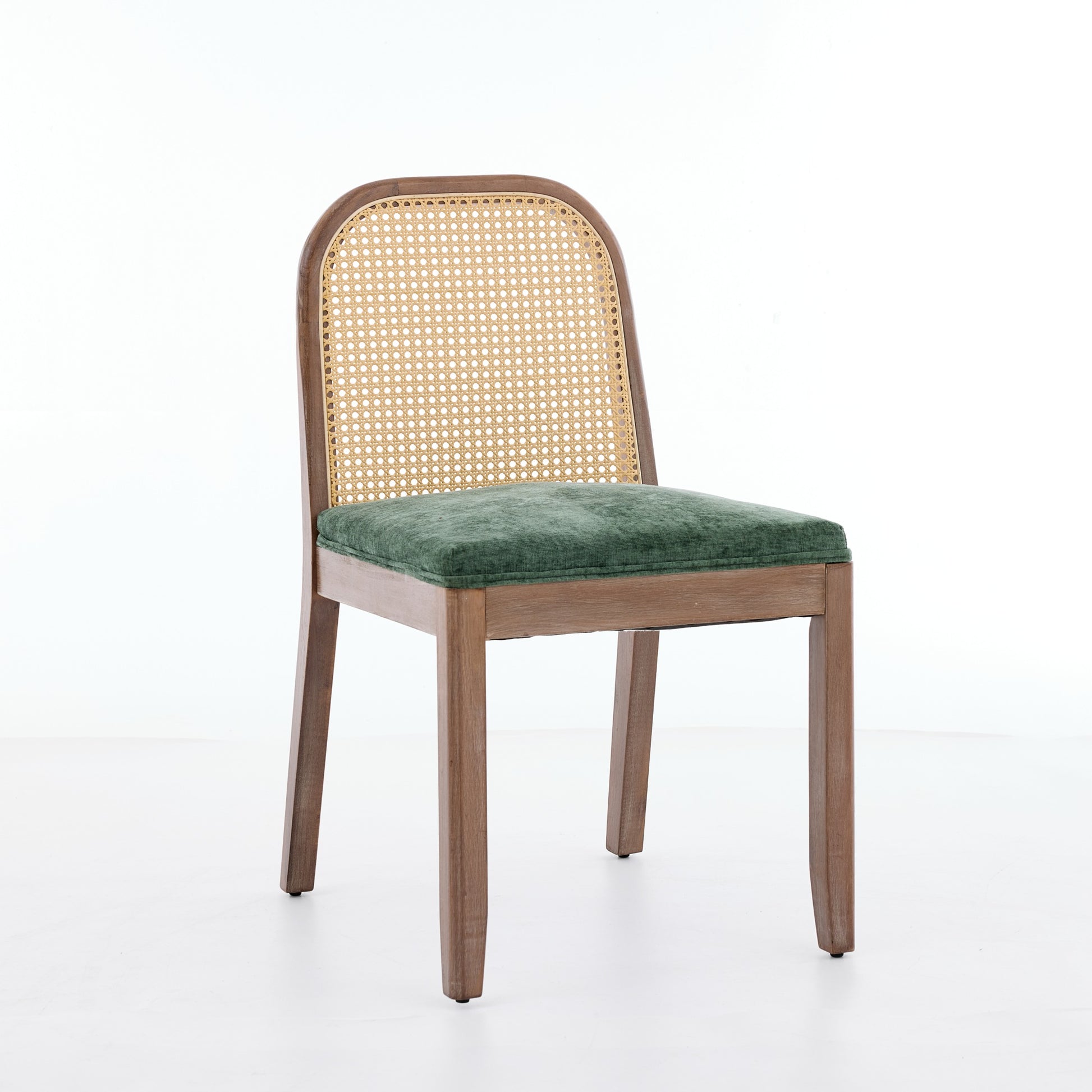 Set of 2 Curved Arched Cane Back Dining Chairs,Mid Century Farmhouse Side Chairs,Distressed Solid Wood Frame,Chenille Cushion with S-Spring and Sponge,Armless Accent Chairs for Kitchen,Green,SW1899OL image 3