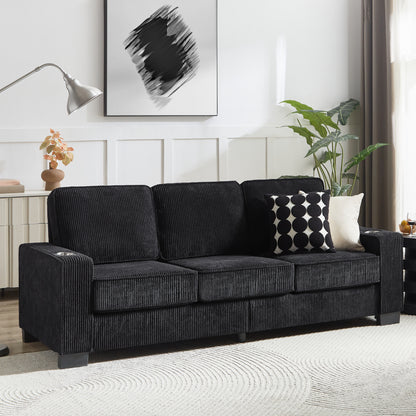 83.86"Corduroy Fabric sofa,Modern Compressed Couch,3-Seater Sofa, Furniture for Living Room,Bedroom,office,Black image 1
