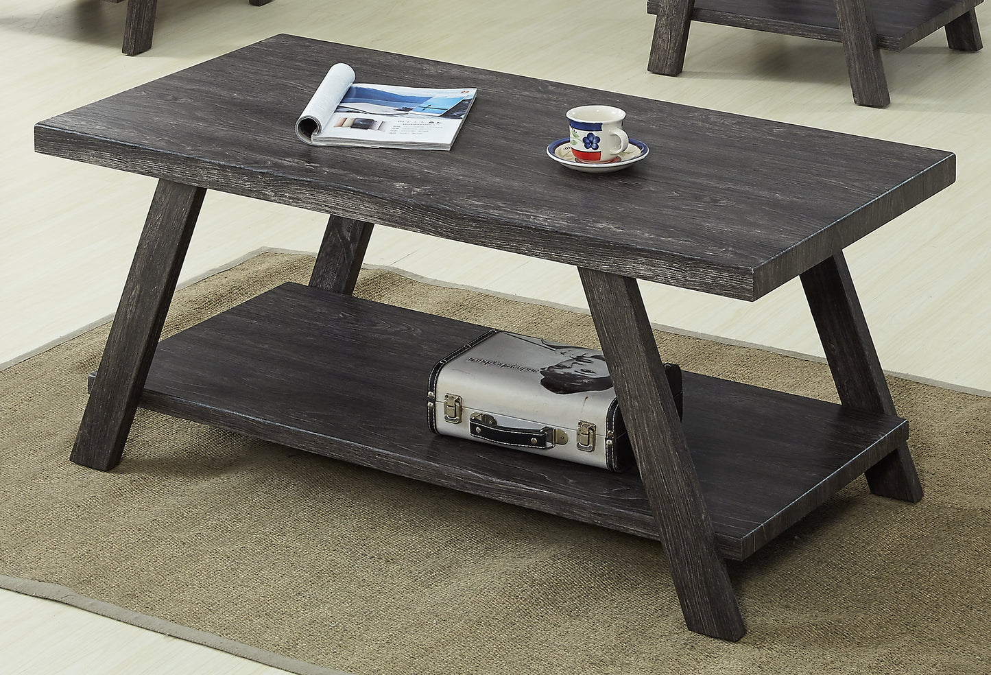 Athens Contemporary Replicated Wood Shelf Coffee Set Table in Charcoal Finish image 6